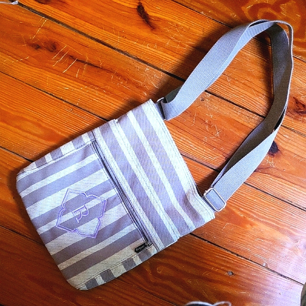 Thirty One Striped Beige Crossbody Bag Monogrammed Letter R